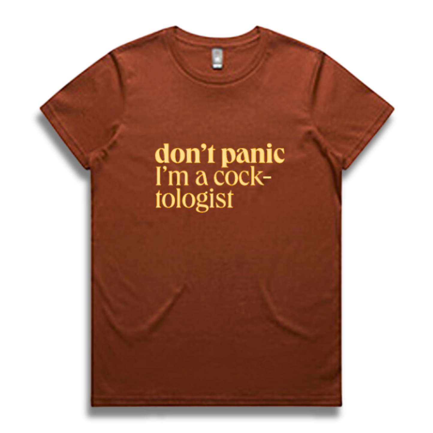 'don't panic, I'm a cocktologist' tee